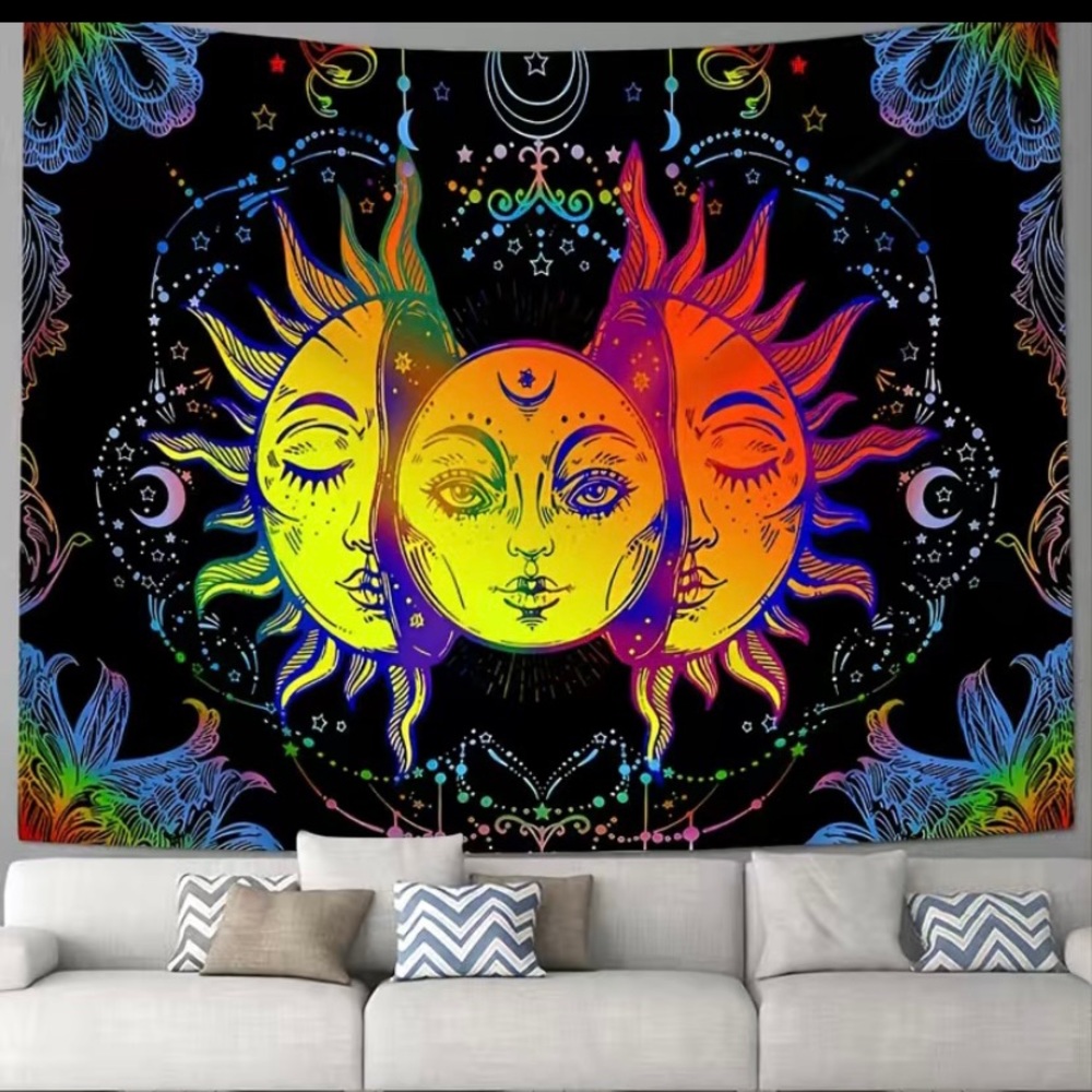 Astrology punk goth SUN & MOON wall tapestry hanging throw blanket